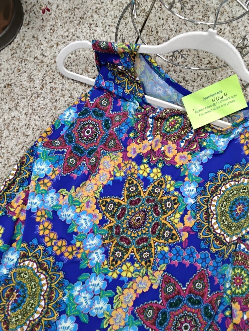 4064 Size 1X Anthony 2 Piece Sleeveless Blue Floral Medallion Pantset. - Picture 3 of 4